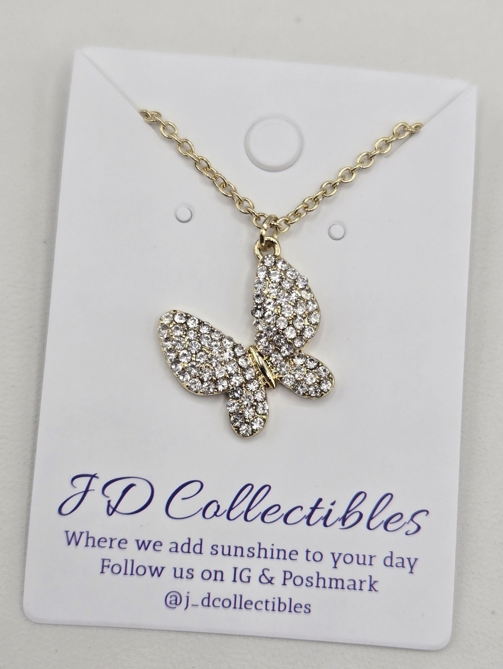 Swarovski Crystal Elements Gold Butterfly Necklace 17 - 20 inch Bridal Casual - Picture 2 of 5